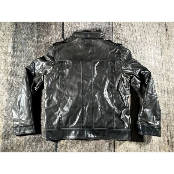 Levis Jacket Mens Medium Dark Brown Faux Leather Stowaway Hood - Picture 8 of 10